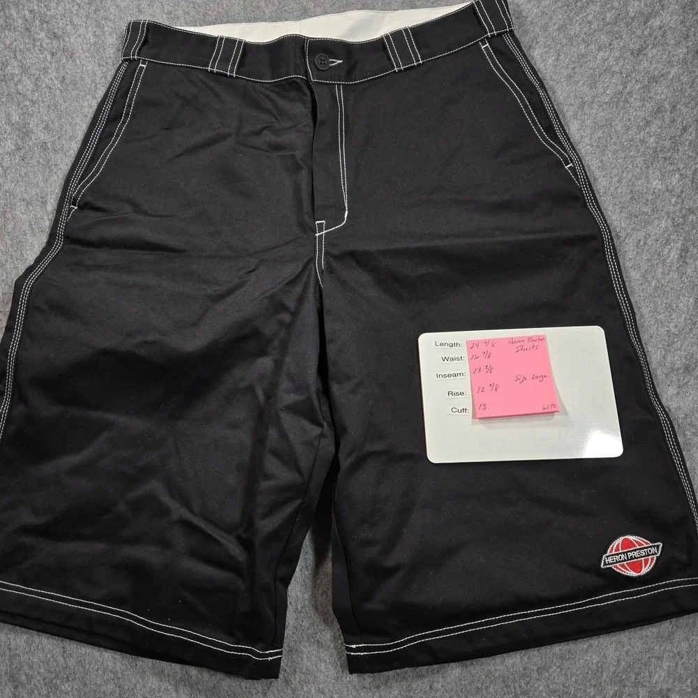 Heron Preston Shorts Mens Large 33 Black Canvas Relaxed Fit Lined Logo Chino